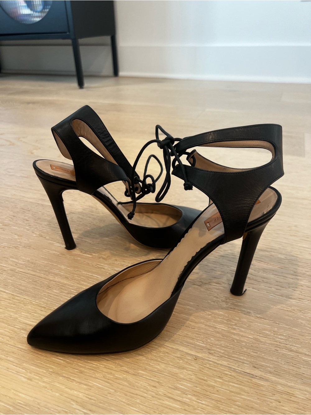 Reed Krakoff Black Lace-Up Pointed Toe Heels with Cutout Detail